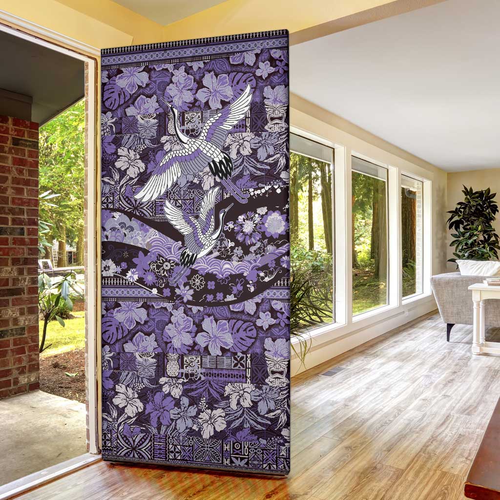 Japanese Hawaiian Crane Door Cover Purple Tapa Patchwork Pattern