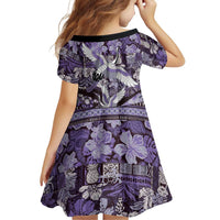 Japanese Hawaiian Crane Family Matching Off The Shoulder Long Sleeve Dress and Hawaiian Shirt Purple Tapa Patchwork Pattern LT9 - Polynesian Pride