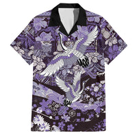 Japanese Hawaiian Crane Family Matching Off The Shoulder Long Sleeve Dress and Hawaiian Shirt Purple Tapa Patchwork Pattern LT9 Dad's Shirt - Short Sleeve Purple - Polynesian Pride
