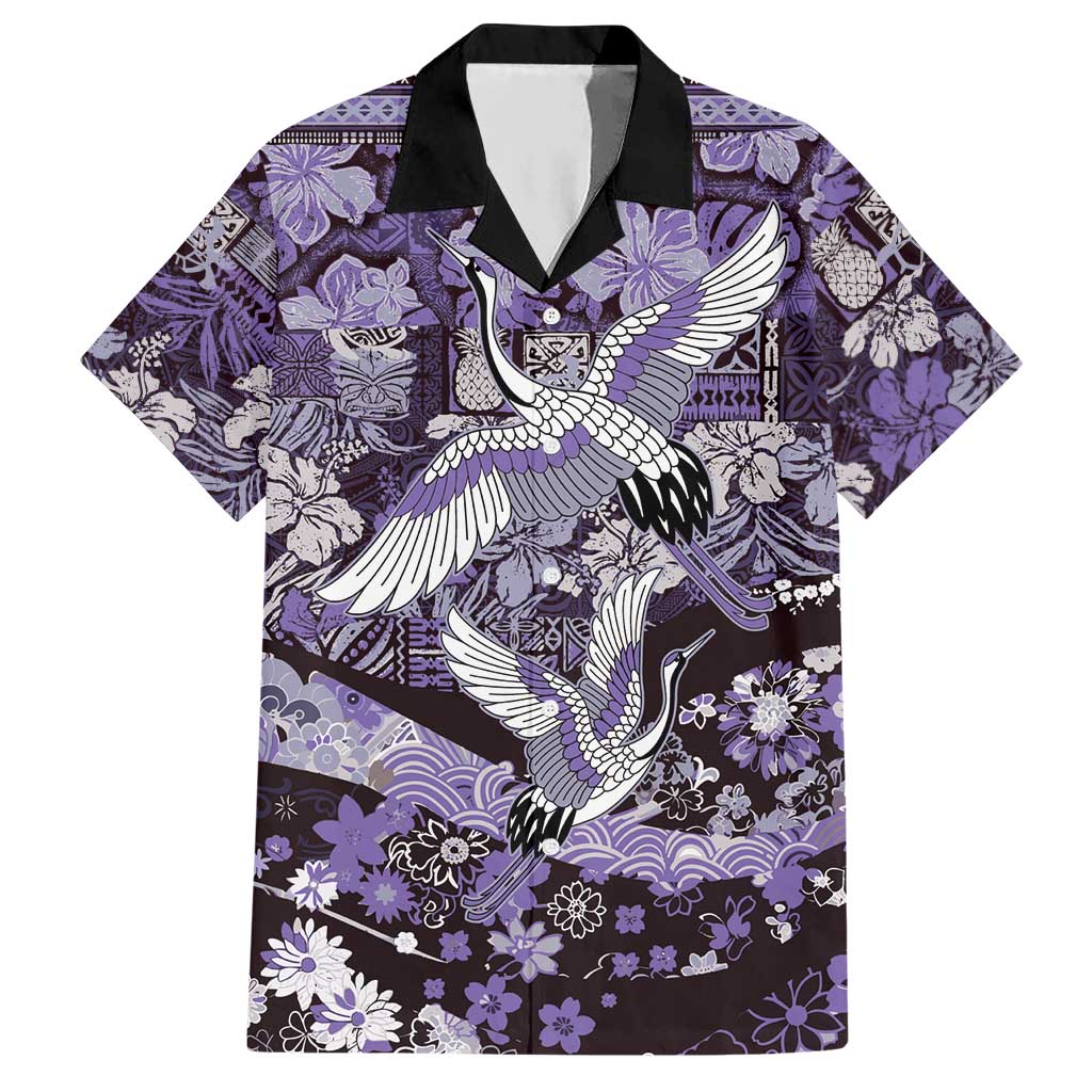 Japanese Hawaiian Crane Hawaiian Shirt Purple Tapa Patchwork Pattern LT9 Purple - Polynesian Pride