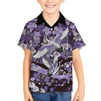 Japanese Hawaiian Crane Hawaiian Shirt Purple Tapa Patchwork Pattern LT9 - Polynesian Pride