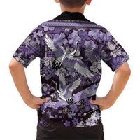 Japanese Hawaiian Crane Hawaiian Shirt Purple Tapa Patchwork Pattern LT9 - Polynesian Pride