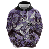 Japanese Hawaiian Crane Hoodie Purple Tapa Patchwork Pattern