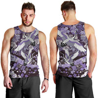 Japanese Hawaiian Crane Men Tank Top Purple Tapa Patchwork Pattern