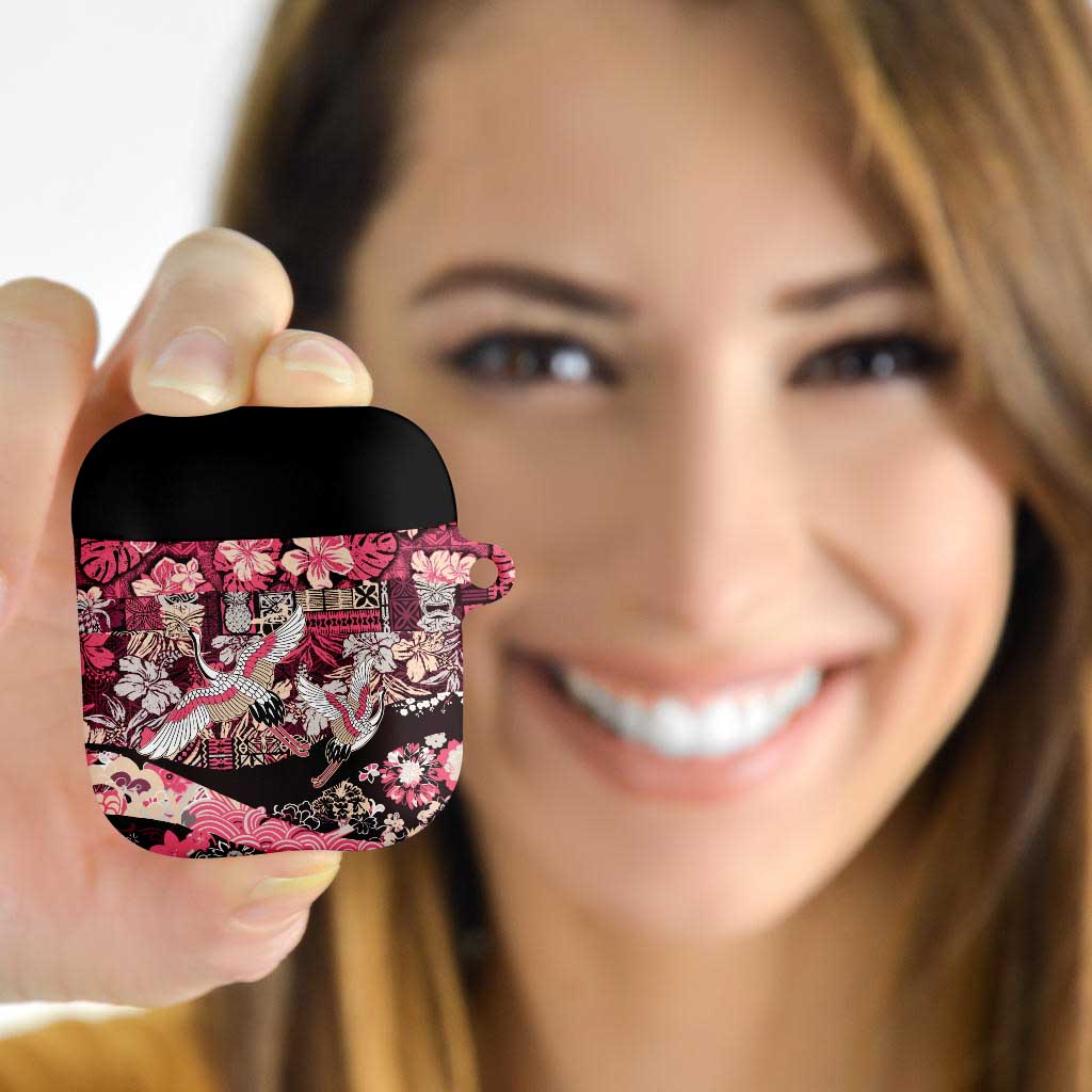 Japanese Hawaiian Crane AirPods Case Soft Pink Tapa Patchwork Pattern LT9 - Polynesian Pride