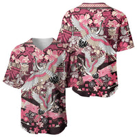 Japanese Hawaiian Crane Baseball Jersey Soft Pink Tapa Patchwork Pattern