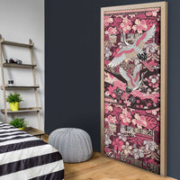 Japanese Hawaiian Crane Door Cover Soft Pink Tapa Patchwork Pattern