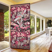 Japanese Hawaiian Crane Door Cover Soft Pink Tapa Patchwork Pattern