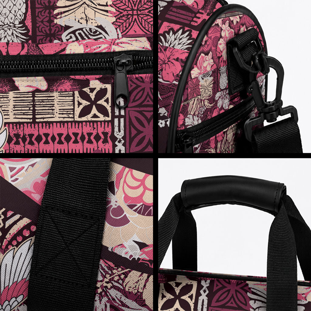 Japanese Hawaiian Crane Duffle Bag Soft Pink Tapa Patchwork Pattern LT9 - Polynesian Pride