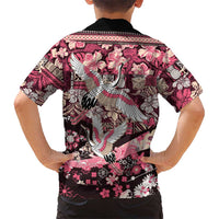 Japanese Hawaiian Crane Family Matching Off The Shoulder Long Sleeve Dress and Hawaiian Shirt Soft Pink Tapa Patchwork Pattern LT9 - Polynesian Pride