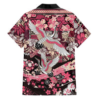 Japanese Hawaiian Crane Family Matching Off The Shoulder Long Sleeve Dress and Hawaiian Shirt Soft Pink Tapa Patchwork Pattern LT9 - Polynesian Pride