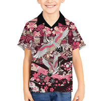 Japanese Hawaiian Crane Family Matching Off The Shoulder Long Sleeve Dress and Hawaiian Shirt Soft Pink Tapa Patchwork Pattern LT9 Son's Shirt Pink - Polynesian Pride