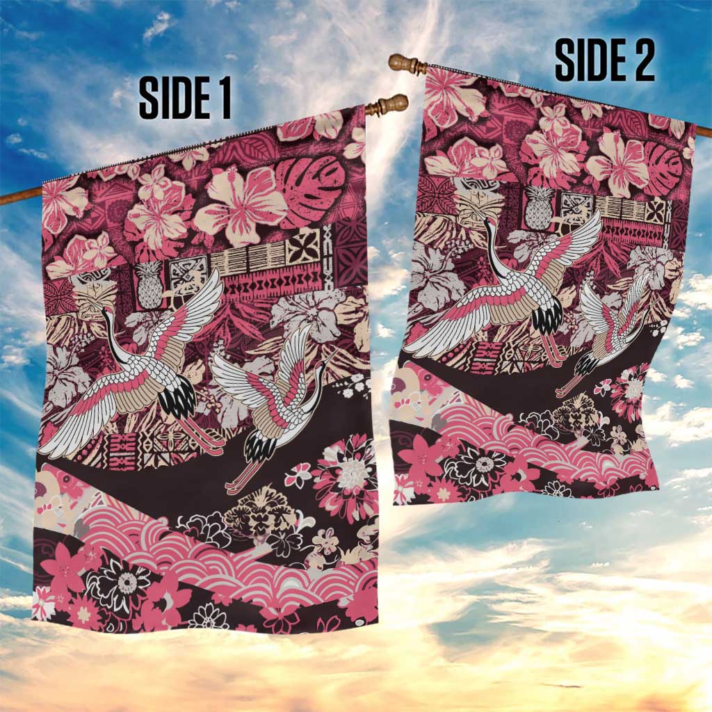 Japanese Hawaiian Crane Garden Flag Soft Pink Tapa Patchwork Pattern