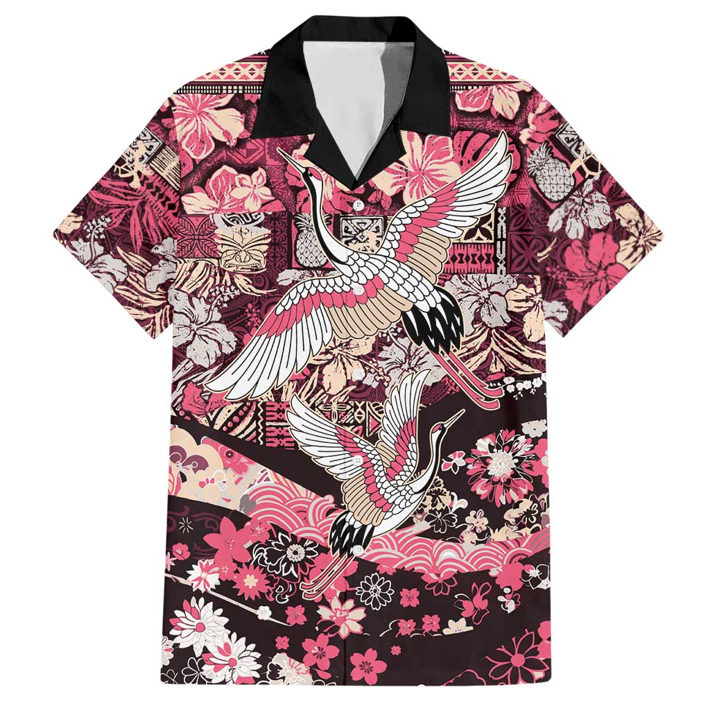 Japanese Hawaiian Crane Hawaiian Shirt Soft Pink Tapa Patchwork Pattern LT9 Pink - Polynesian Pride