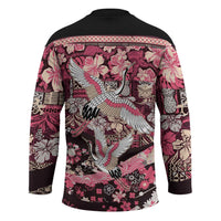 Japanese Hawaiian Crane Hockey Jersey Soft Pink Tapa Patchwork Pattern