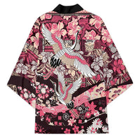 Japanese Hawaiian Crane Kimono Soft Pink Tapa Patchwork Pattern LT9 - Polynesian Pride