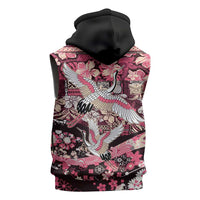 Japanese Hawaiian Crane Sleeveless Hoodie Soft Pink Tapa Patchwork Pattern LT9 - Polynesian Pride