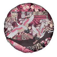 Japanese Hawaiian Crane Spare Tire Cover Soft Pink Tapa Patchwork Pattern