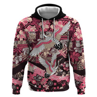 Japanese Hawaiian Crane Zip Hoodie Soft Pink Tapa Patchwork Pattern LT9 Pullover Hoodie Pink - Polynesian Pride