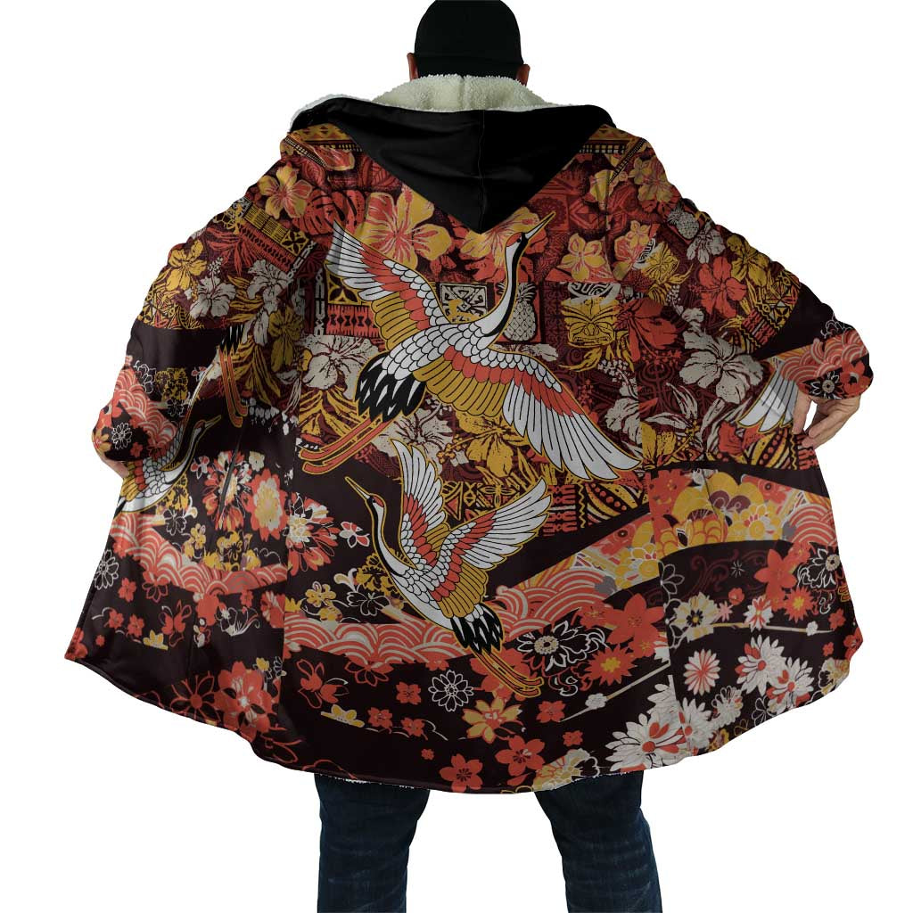Japanese Hawaiian Crane Cloak Yellow Ochre Tapa Patchwork Pattern LT9 - Polynesian Pride