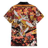 Japanese Hawaiian Crane Family Matching Mermaid Dress and Hawaiian Shirt Yellow Ochre Tapa Patchwork Pattern LT9 - Polynesian Pride