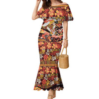 Japanese Hawaiian Crane Family Matching Mermaid Dress and Hawaiian Shirt Yellow Ochre Tapa Patchwork Pattern LT9 Mom's Dress Yellow - Polynesian Pride