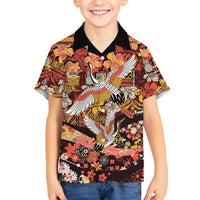 Japanese Hawaiian Crane Family Matching Mermaid Dress and Hawaiian Shirt Yellow Ochre Tapa Patchwork Pattern LT9 Son's Shirt Yellow - Polynesian Pride
