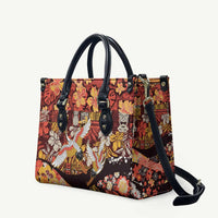 Japanese Hawaiian Crane Leather Bag Yellow Ochre Tapa Patchwork Pattern