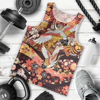Japanese Hawaiian Crane Men Tank Top Yellow Ochre Tapa Patchwork Pattern