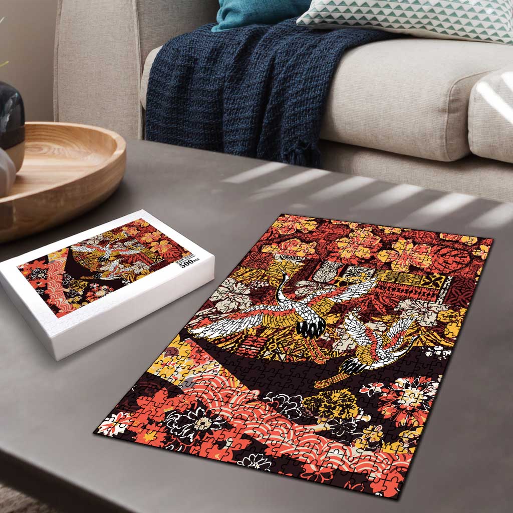 Japanese Hawaiian Crane Puzzle Yellow Ochre Tapa Patchwork Pattern
