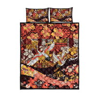 Japanese Hawaiian Crane Quilt Bed Set Yellow Ochre Tapa Patchwork Pattern