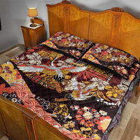 Japanese Hawaiian Crane Quilt Bed Set Yellow Ochre Tapa Patchwork Pattern