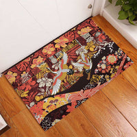 Japanese Hawaiian Crane Rubber Doormat Yellow Ochre Tapa Patchwork Pattern LT9 - Polynesian Pride