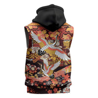 Japanese Hawaiian Crane Sleeveless Zip Hoodie Yellow Ochre Tapa Patchwork Pattern