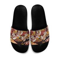 Japanese Hawaiian Crane Slide Sandals Yellow Ochre Tapa Patchwork Pattern LT9 Yellow - Polynesian Pride