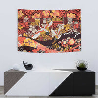 Japanese Hawaiian Crane Tapestry Yellow Ochre Tapa Patchwork Pattern