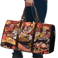 Japanese Hawaiian Crane Travel Bag Yellow Ochre Tapa Patchwork Pattern