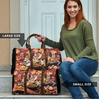 Japanese Hawaiian Crane Travel Bag Yellow Ochre Tapa Patchwork Pattern