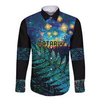 Matariki Te Tau Hou Maori Long Sleeve Button Shirt New Zealand Silver Fern Night Starry Sky