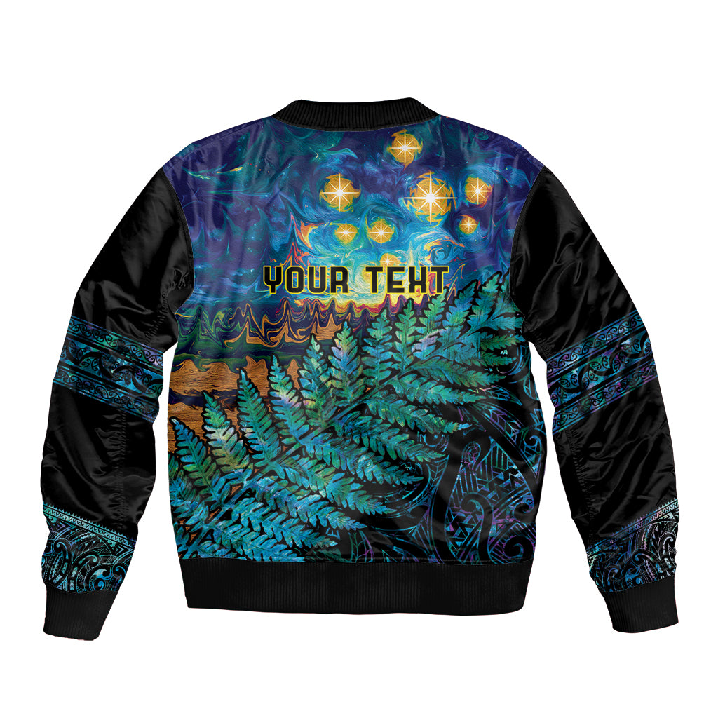 Matariki Te Tau Hou Maori Sleeve Zip Bomber Jacket New Zealand Silver Fern Night Starry Sky