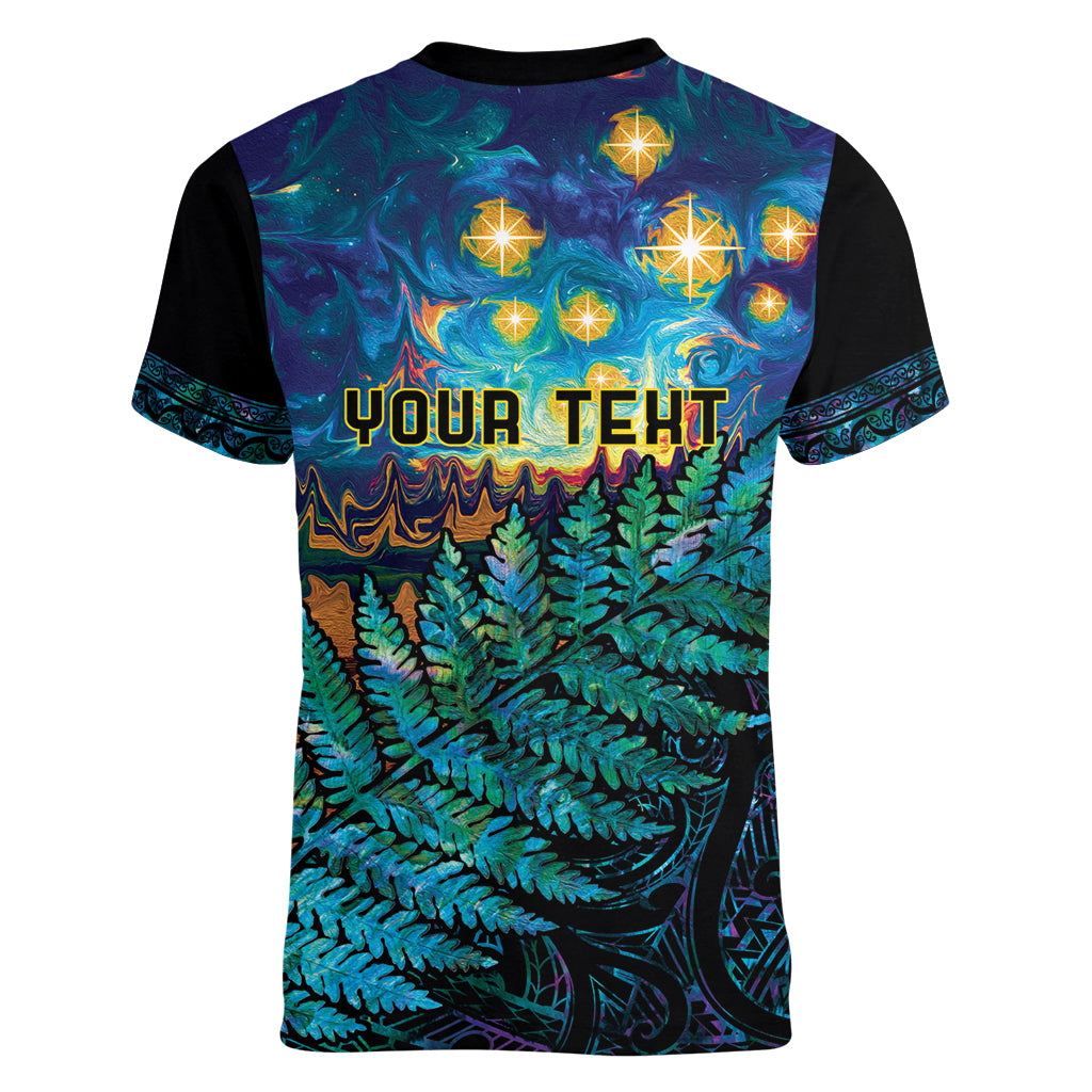 Matariki Te Tau Hou Maori Women V-Neck T-Shirt New Zealand Silver Fern Night Starry Sky