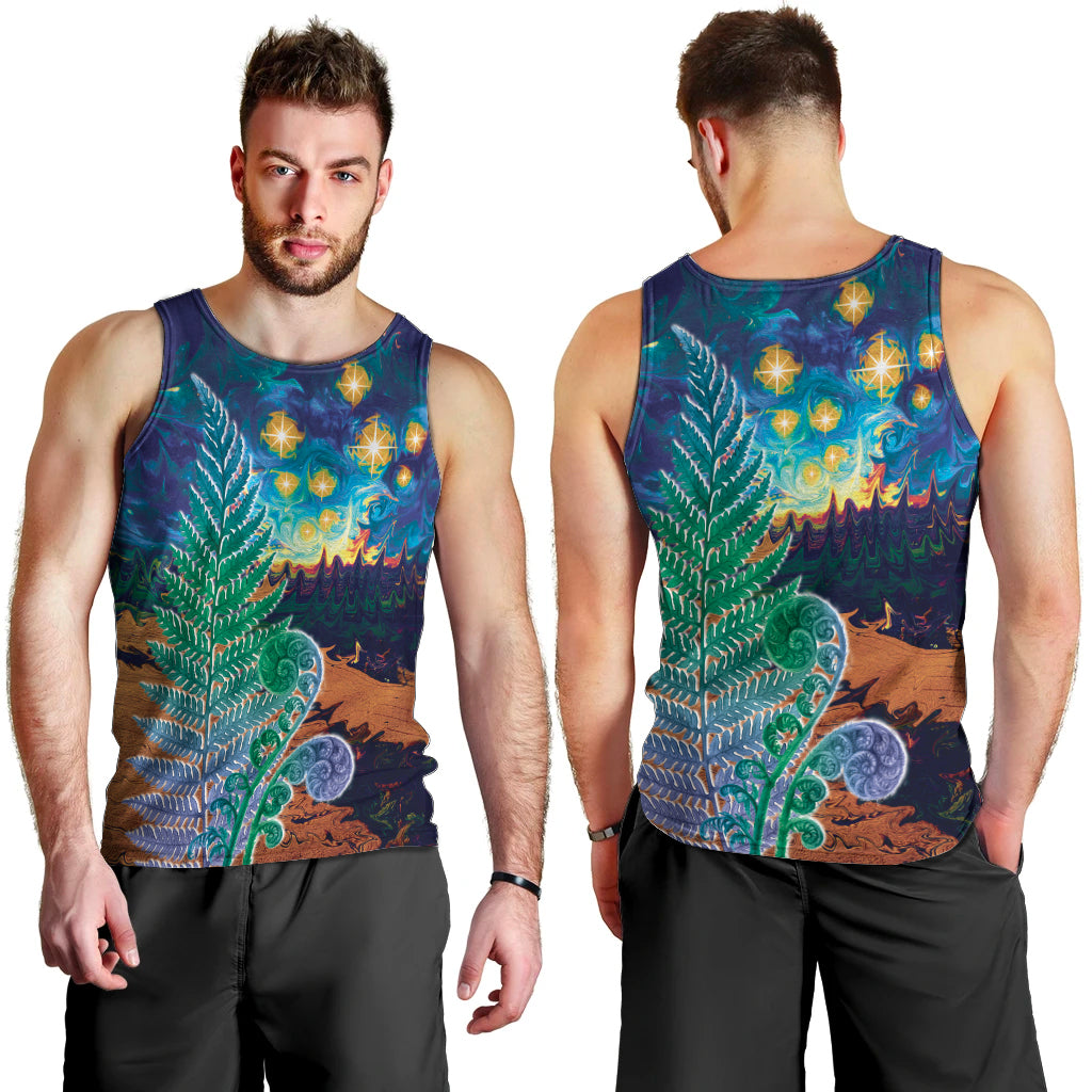 Personalised New Zealand Matariki Art Star Men Tank Top Koru Fern Night Starry Sky