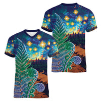 Personalised New Zealand Matariki Art Star Women V-Neck T-Shirt Koru Fern Night Starry Sky