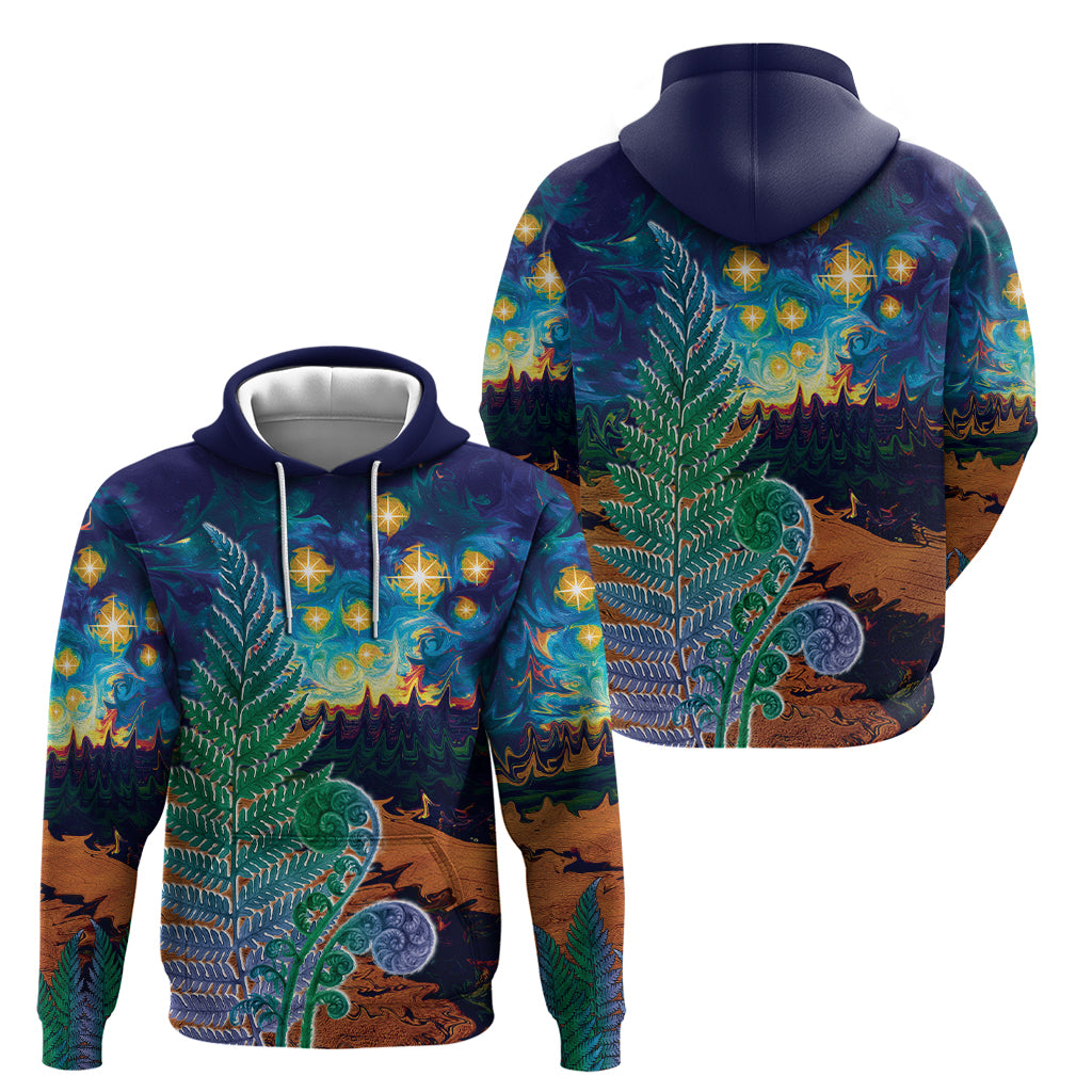 Personalised New Zealand Matariki Art Star Zip Hoodie Koru Fern Night Starry Sky