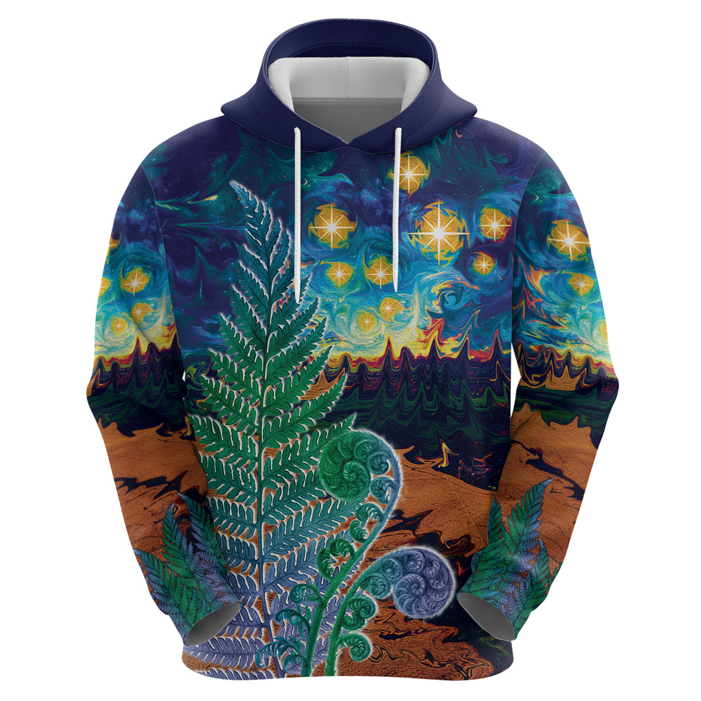 Personalised New Zealand Matariki Art Star Zip Hoodie Koru Fern Night Starry Sky