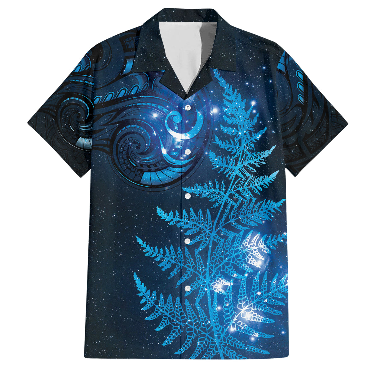 New Zealand Matariki Family Matching Short Sleeve Bodycon Dress and Hawaiian Shirt Blue Milky Way Stars Night Sky