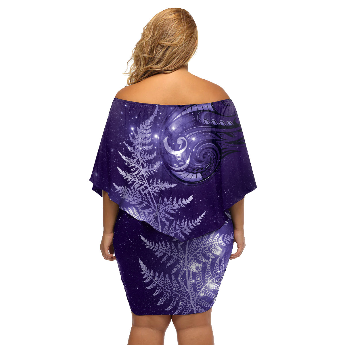 New Zealand Matariki Family Matching Off Shoulder Short Dress and Hawaiian Shirt Purple Milky Way Stars Night Sky