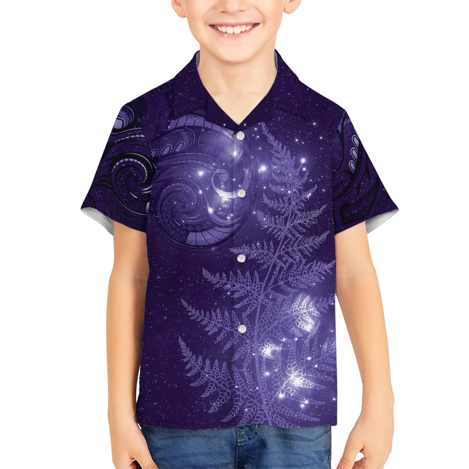 New Zealand Matariki Kid Hawaiian Shirt Purple Milky Way Stars Night Sky