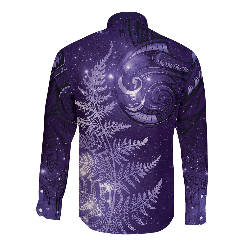 New Zealand Matariki Long Sleeve Button Shirt Purple Milky Way Stars Night Sky