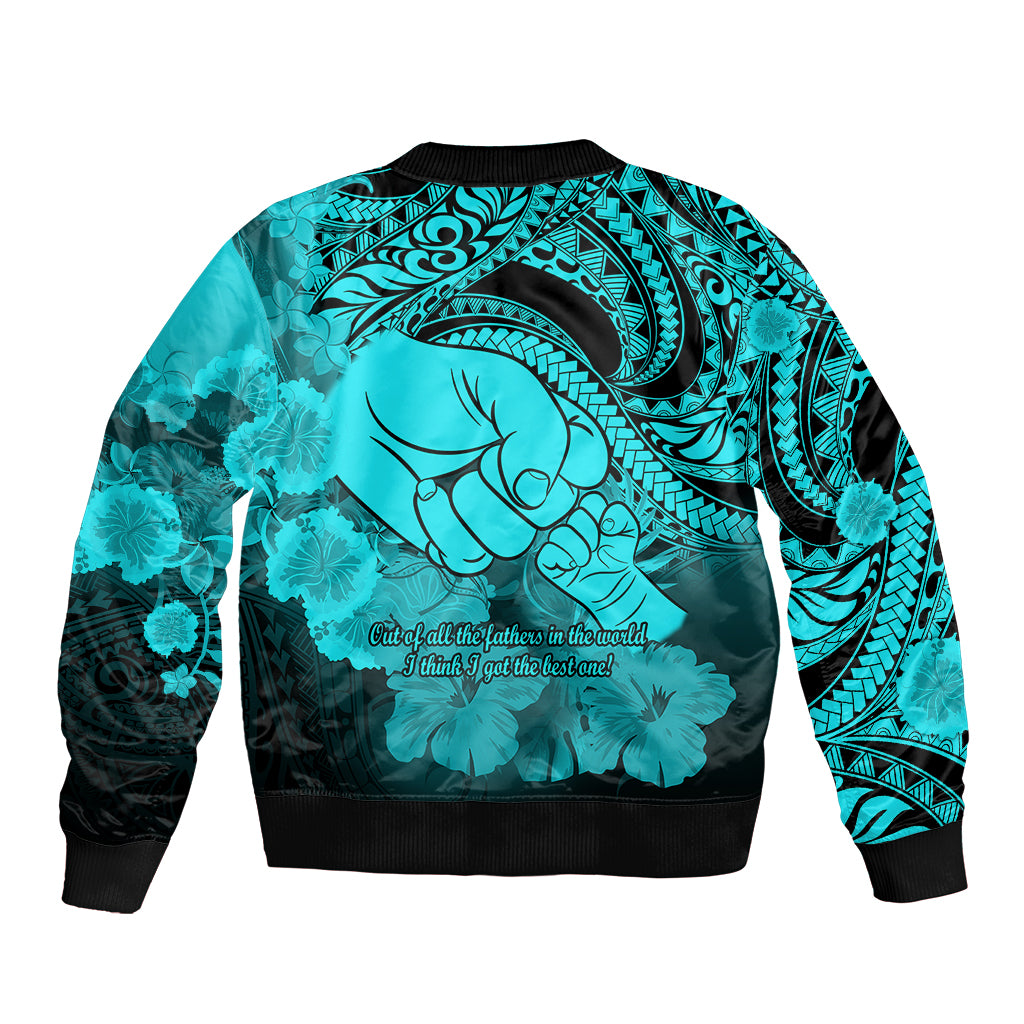 Polynesian Pride Happy Father Day Bomber Jacket I Love You Dad - Polynesian Tribal Aqua LT9 - Polynesian Pride